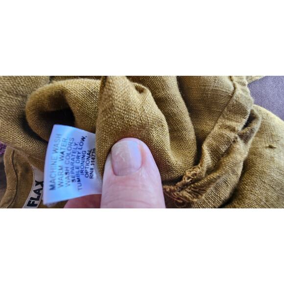FLAX Chartruese Mustard Brown Linen Lagenlook V Neck Long Sleeve Tunic Top Small - Picture 6 of 6